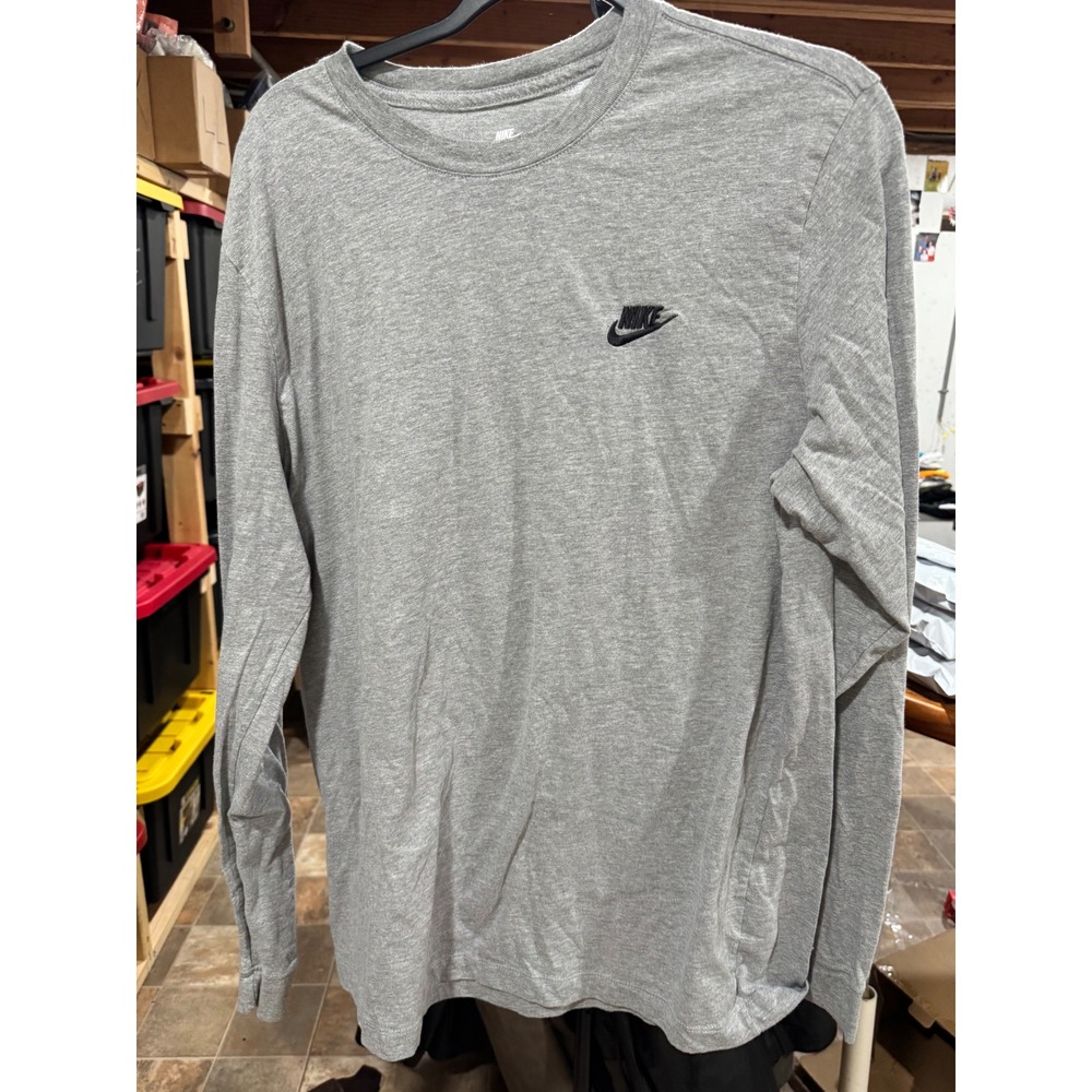 Nike Mens‎ Long Sleeve T-Shirt Heather Gray Embroidered Logo Size XL AR5193-063